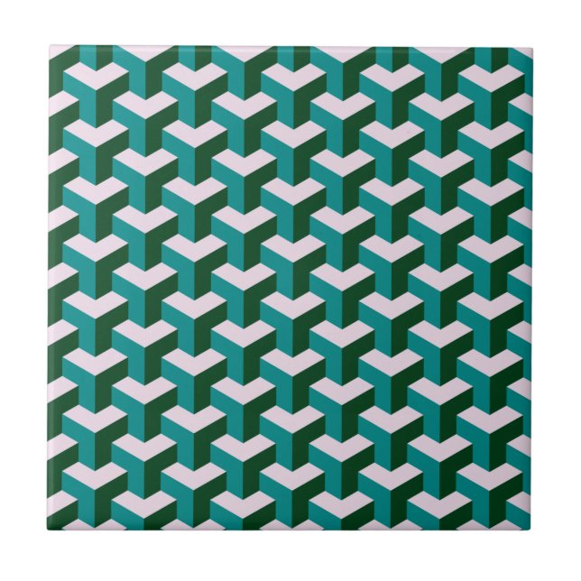 Modern Geometric Blue Blocks Mönster Kakelplatta (Framsidan)