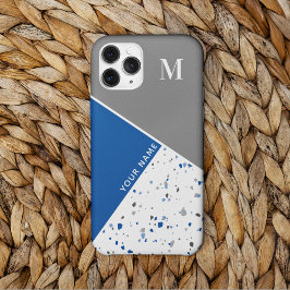 Modern Geometric Blue Grått Terrazzo Monogram