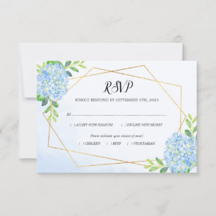 Modern Geometric Blue Hydrangea Bröllop Meal OSA Kort