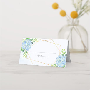 Modern Geometric Blue Hydrangea Bröllop Placeringskort