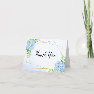 Modern Geometric Blue Hydrangea Bröllop Tack Kort