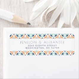 Modern Geometric Blue Orange Returadress Etikett