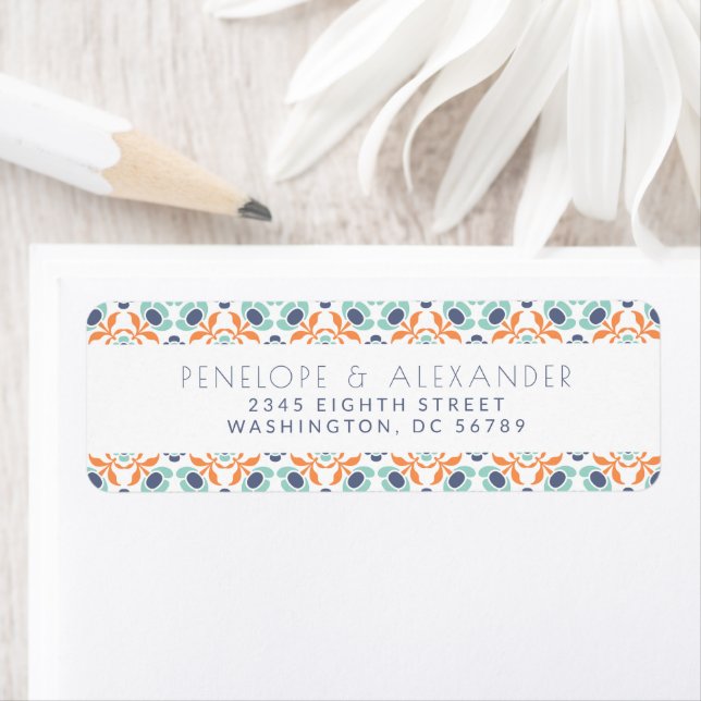 Modern Geometric Blue Orange Returadress Returadress Etikett (Insitu)