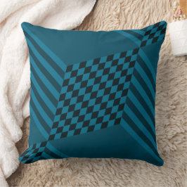 Modern Geometric Blue Rand Diamond-Checkers Kudde