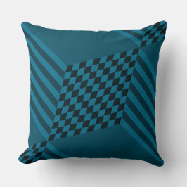 Modern Geometric Blue Rand Diamond-Checkers Kudde