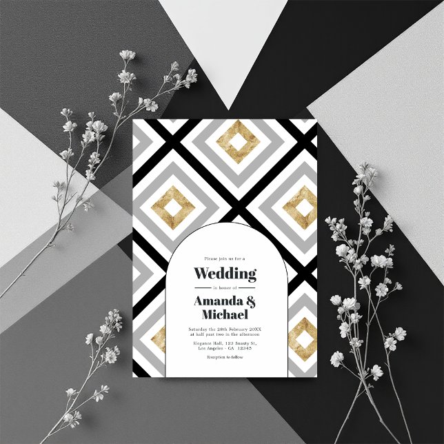 Modern Geometric Bröllop Inbjudningar (Modern Geometric Wedding Invitation)