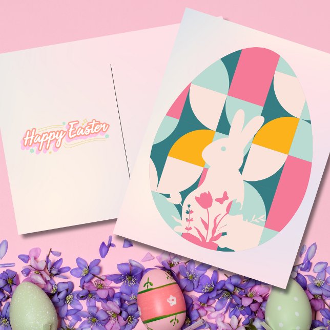 Modern Geometric Bunny Påsk Helg Vykort (Skapare uppladdad)