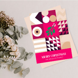 Modern Geometric Burgundy Rosa jul Julkort