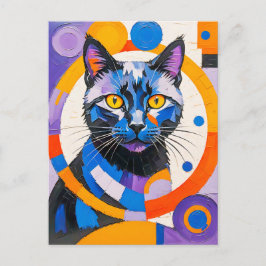 Modern Geometric Cat Art Vykort