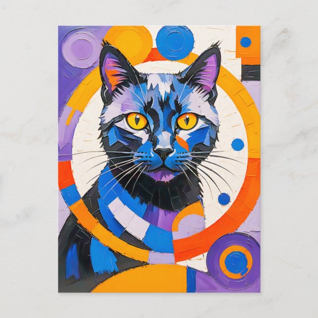 Modern Geometric Cat Art Vykort (Framsida)
