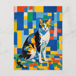 Modern Geometric Cat Artwork Vykort