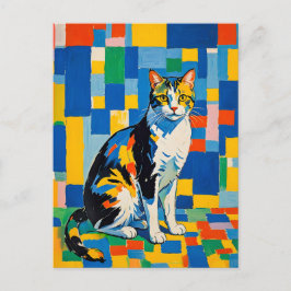 Modern Geometric Cat Artwork Vykort