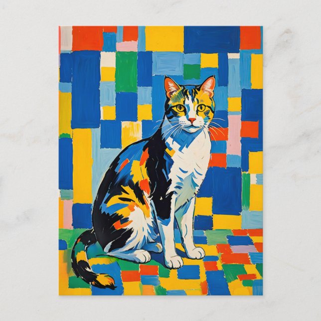 Modern Geometric Cat Artwork Vykort (Framsida)