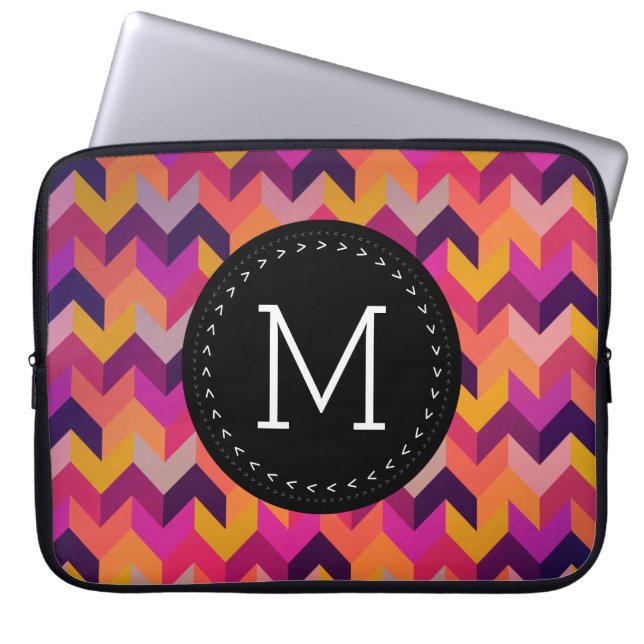 Modern Geometric Chevron Black Monogram Laptop Fodral (Framsidan)