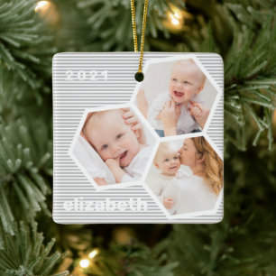 Modern Geometric Chic Anpassningsbar Baby Photo Julgransprydnad Keramik