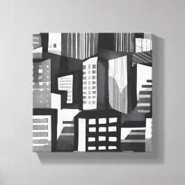 Modern Geometric City | Svartvit Contemporary Canvastryck