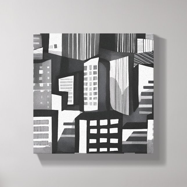 Modern Geometric City | Svartvit Contemporary Canvastryck (Framsida)