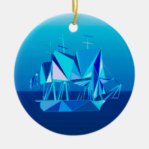 Modern Geometric Clipper-Frakt, Cobalt Blue Julgransprydnad Keramik