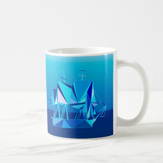 Modern Geometric Clipper-Frakt, Cobalt Blue Kaffemugg (Höger)