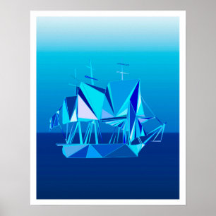Modern Geometric Clipper-Frakt, Cobalt Blue Poster