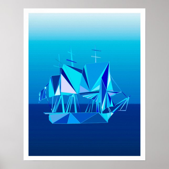 Modern Geometric Clipper-Frakt, Cobalt Blue Poster (Framsidan)