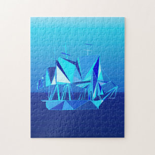 Modern Geometric Clipper-Frakt, Cobalt Blue Pussel