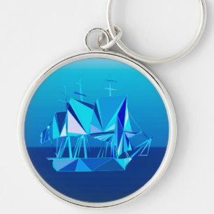 Modern Geometric Clipper-Frakt, Cobalt Blue Rund Silverfärgad Nyckelring