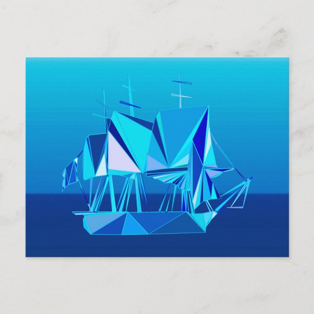 Modern Geometric Clipper-Frakt, Cobalt Blue Vykort (Framsida)