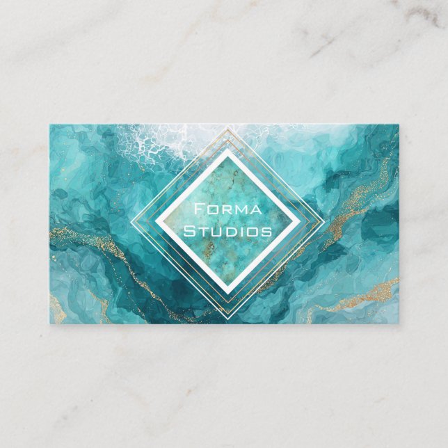 Modern Geometric Corporate Teal & Turcos Visitkort (Framsida)