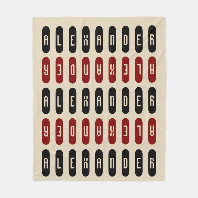 Modern Geometric Cream Black Red-namn Fleecefilt (Framsidan)