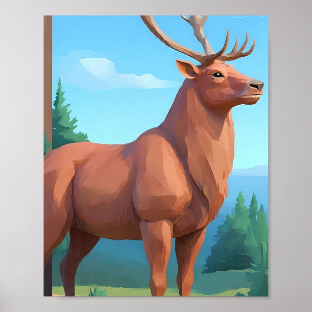 Modern Geometric Design: Low Poly Reindeer  Poster (Framsidan)