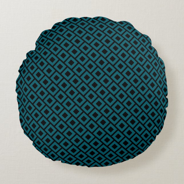 Modern Geometric Diamond Pattern in Deep Teal Rund Kudde (Framsidan)