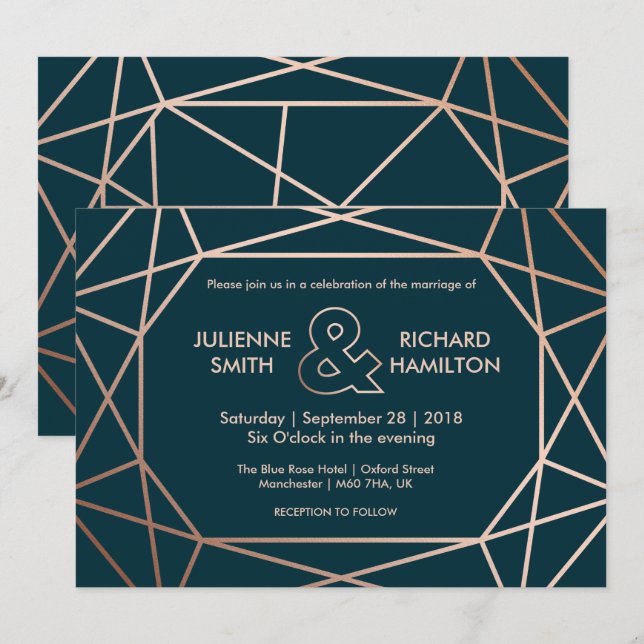 Modern Geometric Diamond Shaped Wedding-inbjudan Inbjudningar (Fram/baksida)