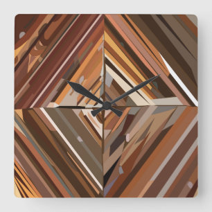 Modern Geometric Diamond Wood Background Fyrkantig Klocka