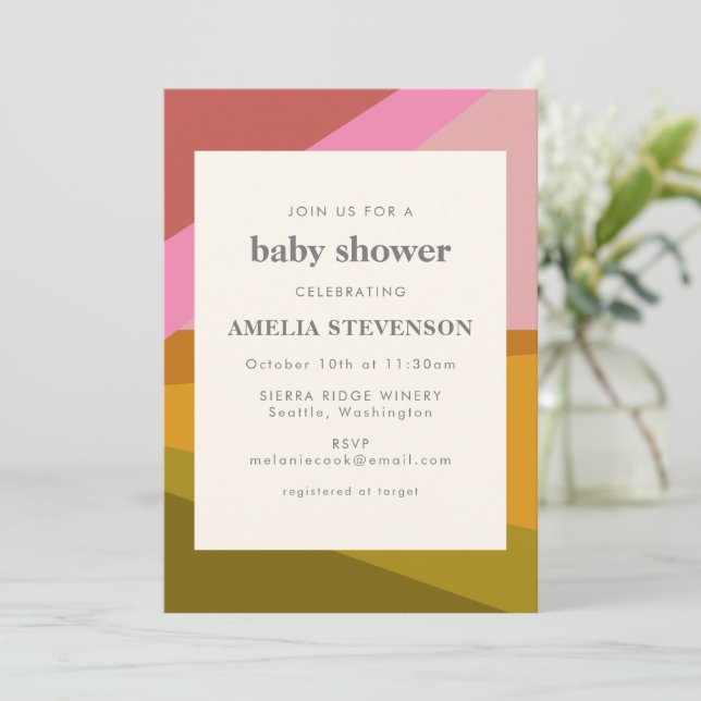 Modern Geometric Earthy Rosa Grönt Red Baby Shower Inbjudningar (Stående Fram)