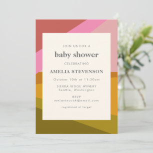 Modern Geometric Earthy Rosa Grönt Red Baby Shower Inbjudningar