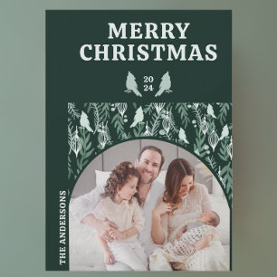 Modern Geometric Evergreen Bird Julkort