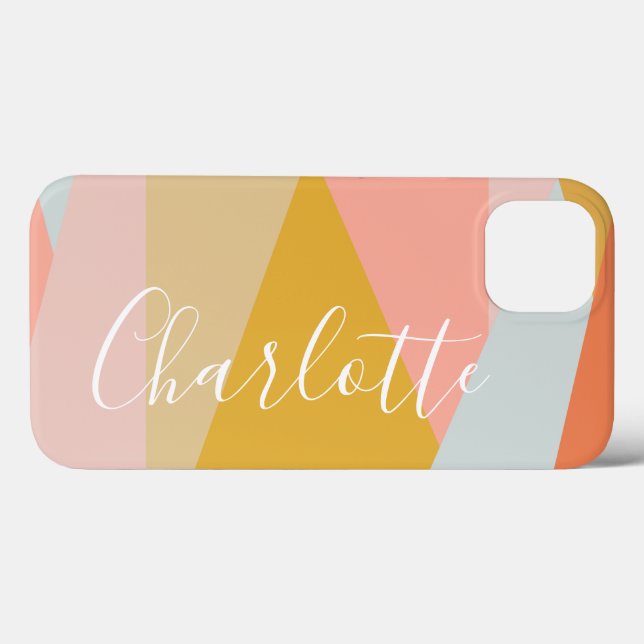 Modern Geometric Färg Block Personlig Coral (Baksida (horisontell))