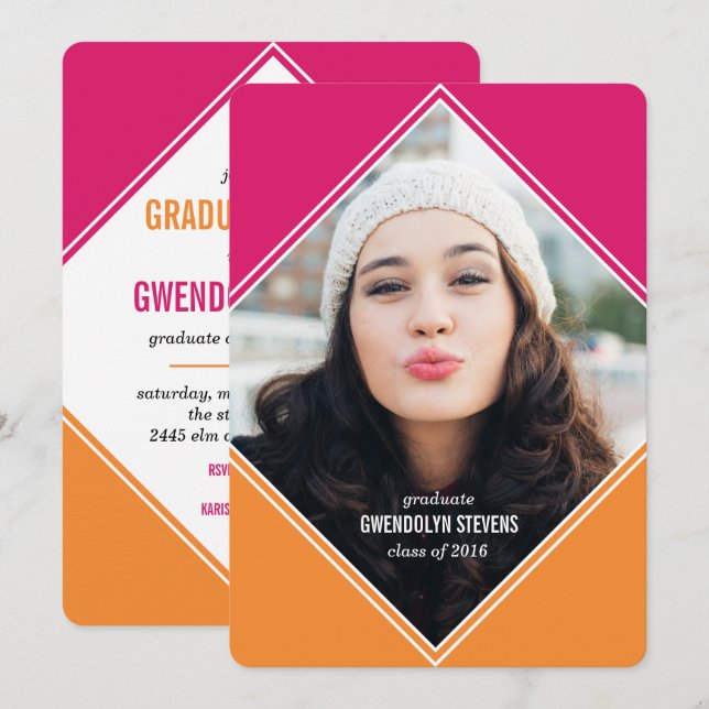 Modern Geometric Färg Block Studenten-inbjudan Inbjudningar (Fram/baksida)