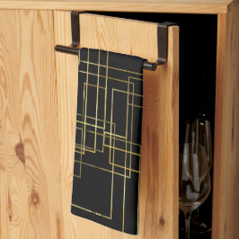 Modern Geometric Faux Guld labyrint på svart Kökshandduk