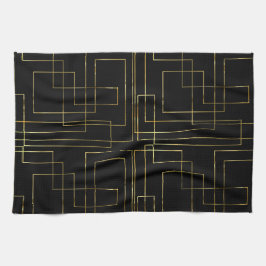 Modern Geometric Faux Guld labyrint på svart Kökshandduk