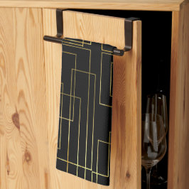 Modern Geometric Faux Guld labyrint på svart Kökshandduk