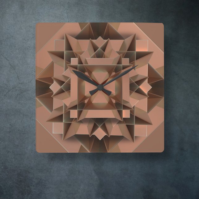 Modern Geometric Faux Metall Abstrakt Copper Fyrkantig Klocka (Unique faux copper clock just for you)