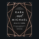 Modern Geometric Faux Ro Guld på Svarta Bröllop Inbjudningar<br><div class="desc">Den här eleganten har inbjudningar till glam-bröllop en mörk svart bakgrund och en faux ro guld modern geometrisk design. All text är vit. En ultrasnyggt letar efter bröllop!</div>