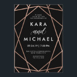 Modern Geometric Faux Ro Guld på Svarta Bröllop Inbjudningar<br><div class="desc">Den här eleganten har inbjudningar till glam-bröllop en mörk svart bakgrund och en faux ro guld modern geometrisk design. All text är vit. En ultrasnyggt letar efter bröllop!</div>