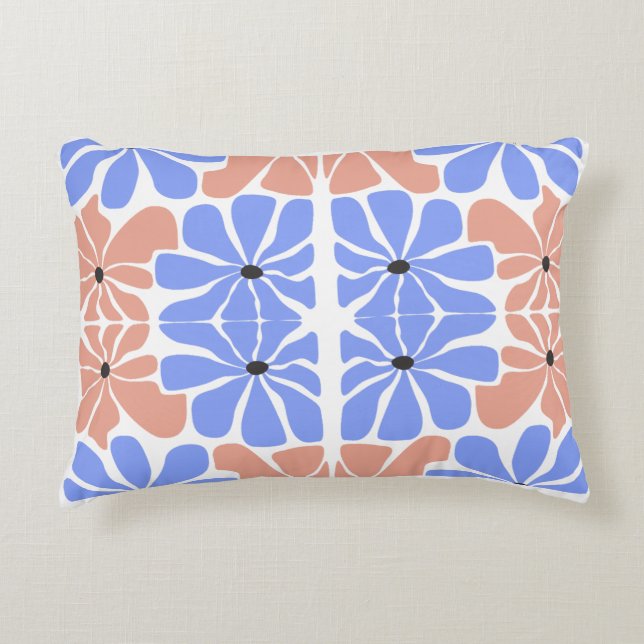 Modern Geometric Floral - Blue & Peach Pattern  Prydnadskudde (Framsidan)