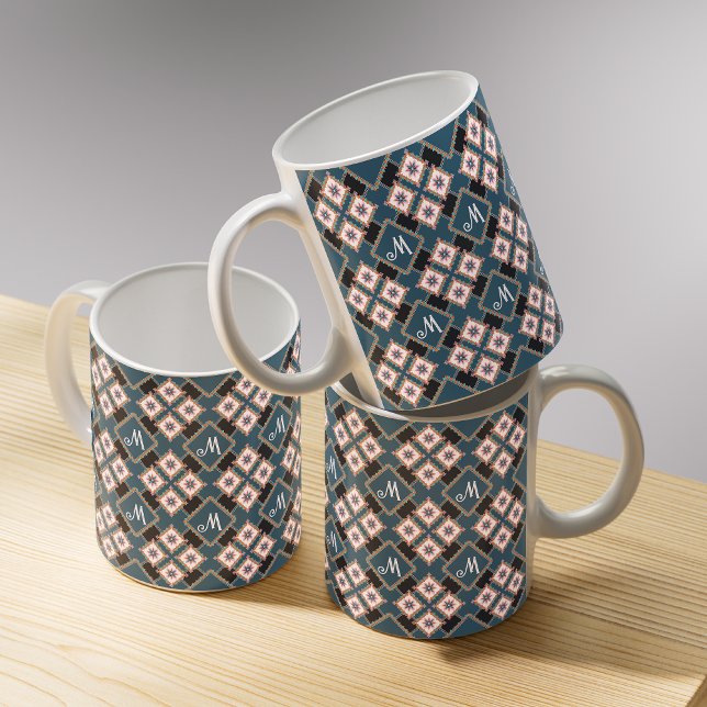 Modern Geometric Floral Monogram Flower Pattern Kaffemugg (Skapare uppladdad)