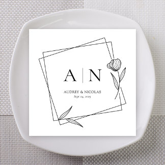 Modern Geometric Floral Monogram Wedding Napkins Pappersservett