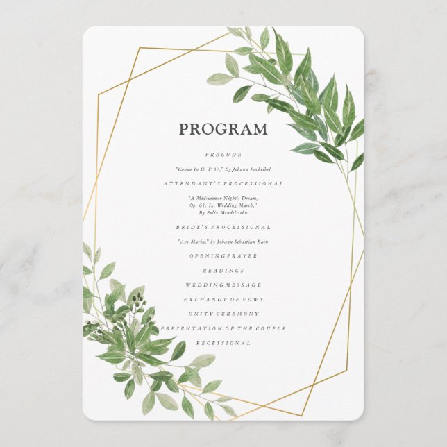Modern Geometric Foliage Bröllop Program (Framsida)