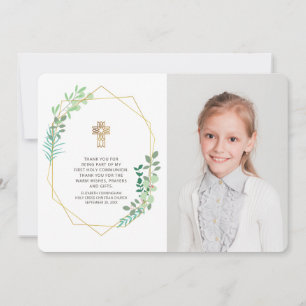 Modern Geometric Foliage Photo Communion-Tack Tack Kort